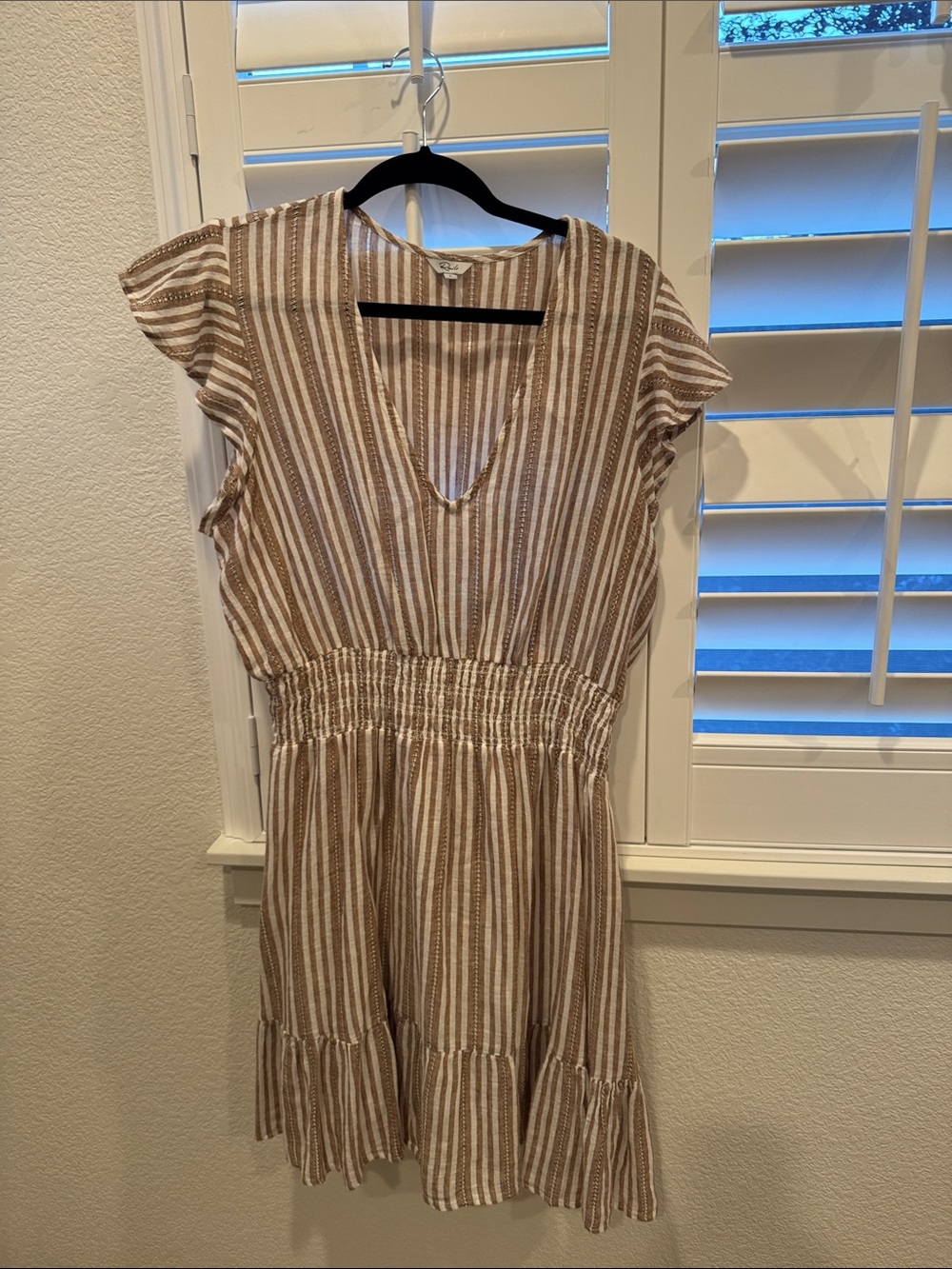 Rails Beige & White Striped V-Neck Dress